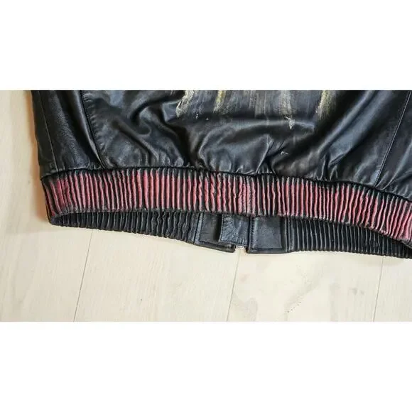 Rare Davoucci Leather Jacket Heavy Baggy Vintage Y2K Full Art Black Size XL